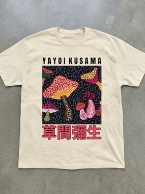 Yayoi Kusama Polka Dot Mushroom Japanese Art Cream Gildan T-Shirt